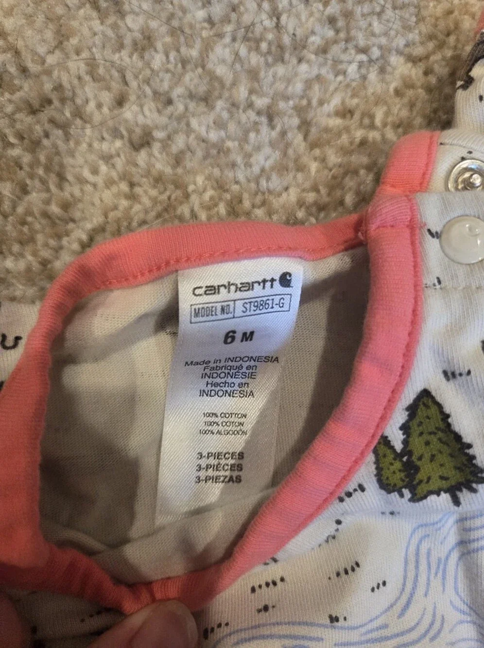 Carhartt Baby Girl 3-Piece Quilted Overalls Bodysuit & Bib Set 6M